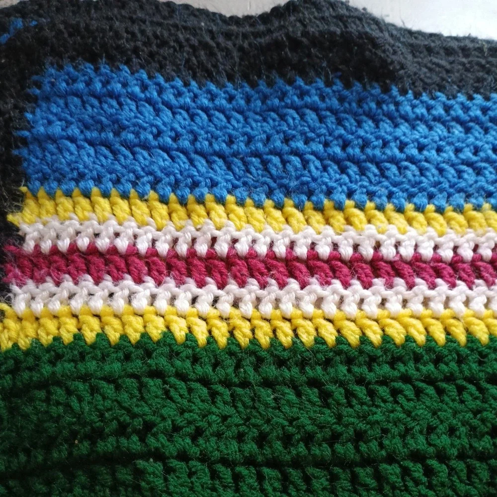 Vintage Handmade Crochet throw blanket multicolor 61in*24in Cottagecore Heavy XL